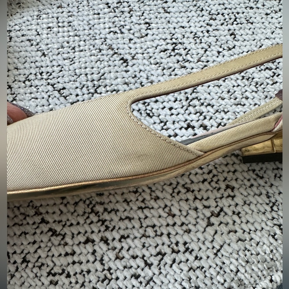 Chanel Two-Tone Gold Metallic Satin Slingback
